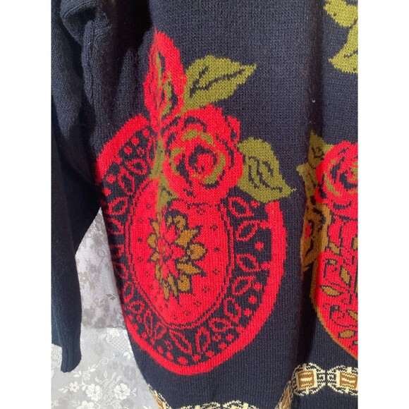Vintage 80s Sweater 1980s Floral Oversized Boho Hipster Retro Autumn Size Large - Picture 4 of 6